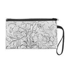 Black & White Floral Wristlet Purse
