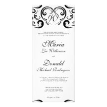 Black & White Flourish Hearts Monogram Wedding Announcements