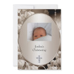 Black & White Flower Photo Frame Baptism Announcement