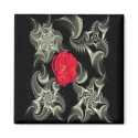 Black & white fractal w/red rose magnet