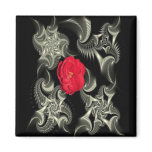 Black & white fractal w/red rose magnet