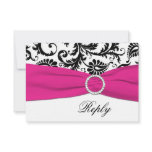 Black, White, Fuchsia Damask Reply Card
