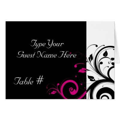 Black, White, Fuchsia Swirl Wedding Place Card by CustomInvites
