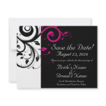 Black, White, Fuchsia Swirl Wedding Save the Date Personalized Invites