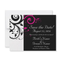 Black, White, Fuchsia Swirl Wedding Save the Date