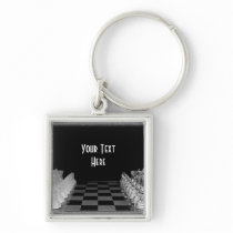 Black & White Glass Chess Board Game Keychain
