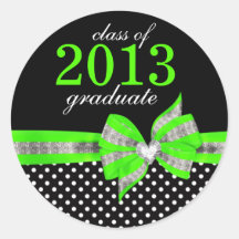 Black White Green Polka Dot Graduation Seal Round Stickers