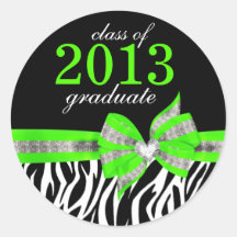 Black White Green Zebra Graduation Seal Sticker