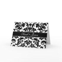 Black white & grey damask Wedding invite Greeting Card
