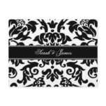 Black white & grey damask Wedding RSVP Postcard