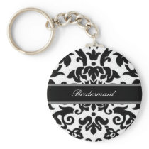 Black white & grey damask Wedding set Keychains