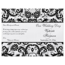 Black, White, Grey Floral Damask Wedding Program