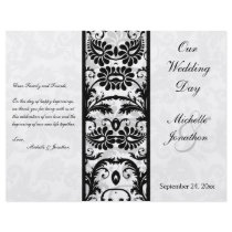 Black, White, Grey Floral Damask Wedding Program