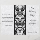 Black, White, Grey Floral Damask Wedding Program Full Color Flyer