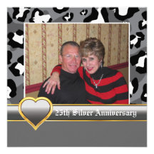 Black white, grey leopard 25th wedding anniversary personalized announcement