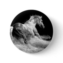 Black & White Horse in Action Pinback Button