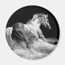 Black & White Horse in Action Fridge Magnet