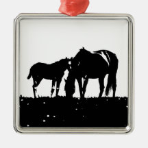 Black & White Horses Silhouette Ornaments