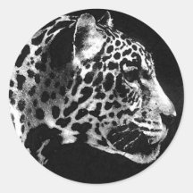 Black & White Jaguar Pop Art Round Stickers
