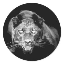 Black & White Jaguar -Wild Cats Round Sticker