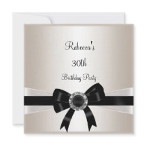 Black White Jewel Bow 30th  Birthday Silver Sepia Personalized Invite