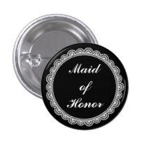 Black White Lace Maid Of Honour Pin Badge