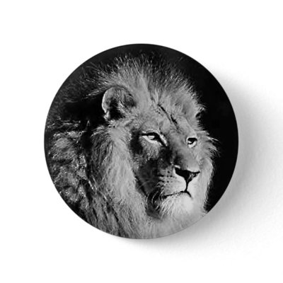 Black & White Lion Photo Pinback Button by made_in_atlantis