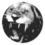 Black & White Lion Round Sticker