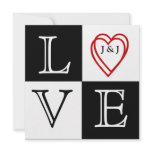 Black & White LOVE Hearts Wedding Invitation Back