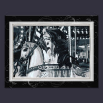 Black White Merry Go Round Carousel Horses Photo photography