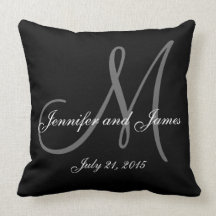 Black White Monogram Names Wedding Keepsake Pillow