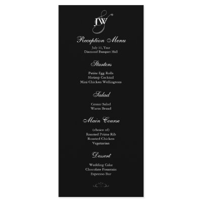 Black & White Monogram Reception Menu by InspiredWeddings