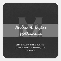 Black White Monogram Wedding Address Label  L201 Sticker