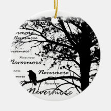 Black & White Nevermore Raven Silhouette Christmas Tree Ornaments
