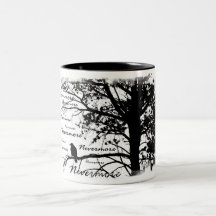 Black & White Nevermore Raven Silhouette Tree Mugs