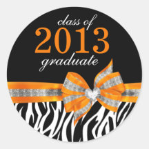 Black White Orange Zebra Graduation Seal Sticker