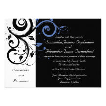 Black White Periwinkle Swirl Wedding Invitations