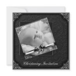 Black White Photo Christening Personalized Announcements