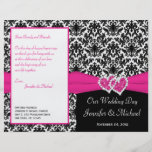 Black White Pink Damask Hearts Wedding Program Personalised Flyer