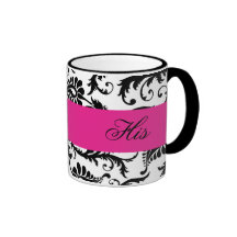 Black, White, Pink Damask "His" Mug