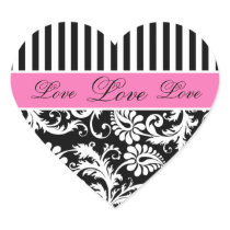 Black, White, PInk Damask Love Sticker