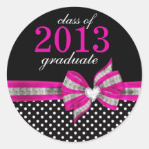 Black White Pink Polka Dot Graduation Seal Sticker
