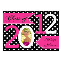 Black White Pink Polka Dot Photo Graduation Invite