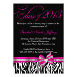 Black White Pink Zebra Graduation Invitation