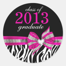 Black White Pink Zebra Graduation Seal Sticker