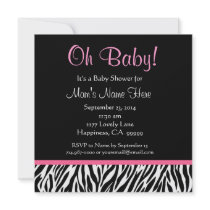 Black White Pink Zebra Print Baby Shower Personalized Announcements