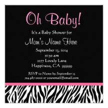 Black White Pink Zebra Print Baby Shower Personalized Announcements