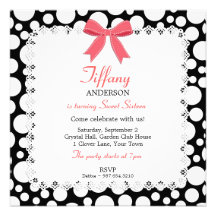Black & White Polka Dots w/ Lace Sweet 16 Birthday Invite