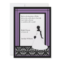 Black, White & Pretty Purple Damask Bridal Shower Custom Invitations