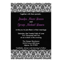Black/White/Purple Damask Wedding Invitation